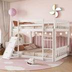 MAYEERTY Lit superposé jumeau sur jumeau Lit superposé cabane avec échelle rampe d'escalade Barrières de sécurité Blanc