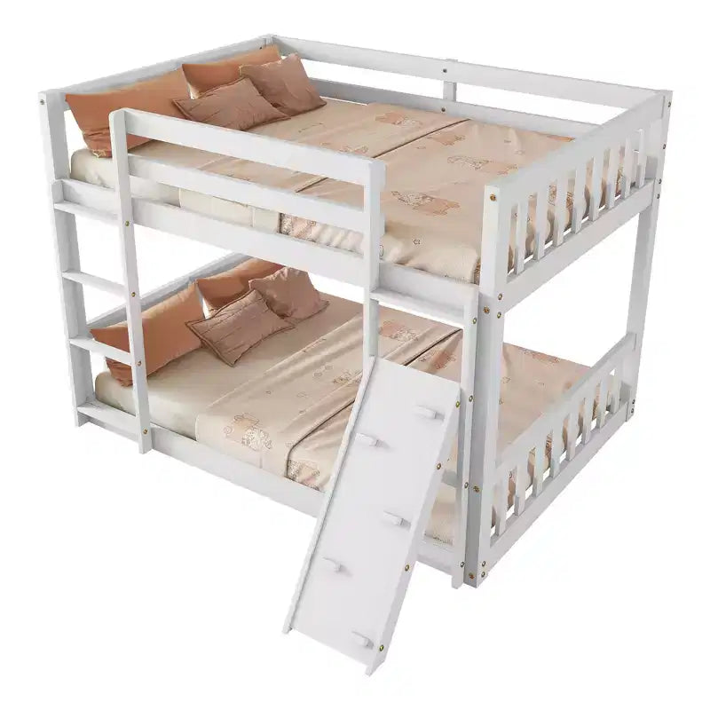 MAYEERTY Lit superposé jumeau sur jumeau Lit superposé cabane avec échelle rampe d'escalade Barrières de sécurité Blanc