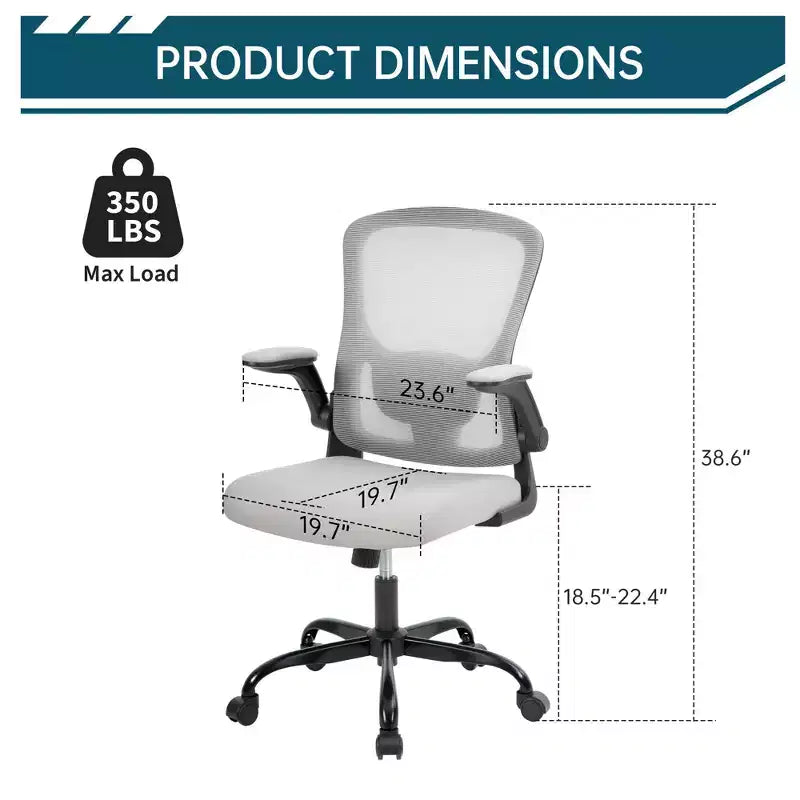 Chaise de bureau ergonomique, chaise de bureau pivotante à roulettes, chaise à roulettes en maille, accoudoir relevable, pour bureau à domicile, étude, chambre.