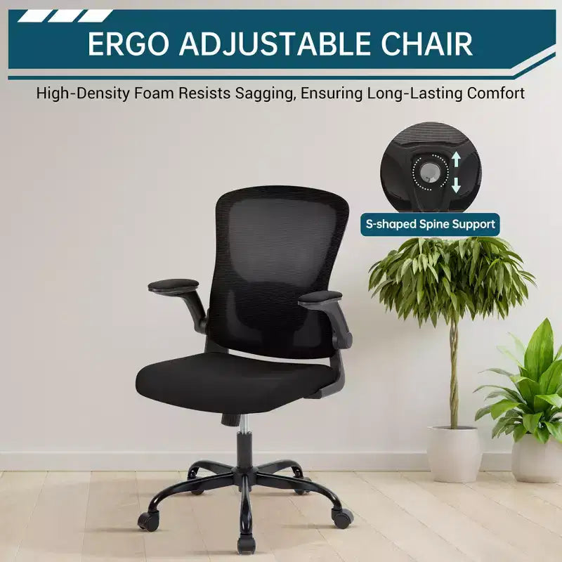 Chaise de bureau ergonomique, chaise de bureau pivotante à roulettes, chaise à roulettes en maille, accoudoir relevable, pour bureau à domicile, étude, chambre.