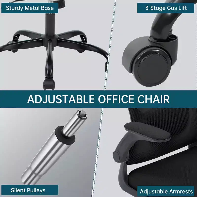 Chaise de bureau ergonomique, chaise de bureau pivotante à roulettes, chaise à roulettes en maille, accoudoir relevable, pour bureau à domicile, étude, chambre.