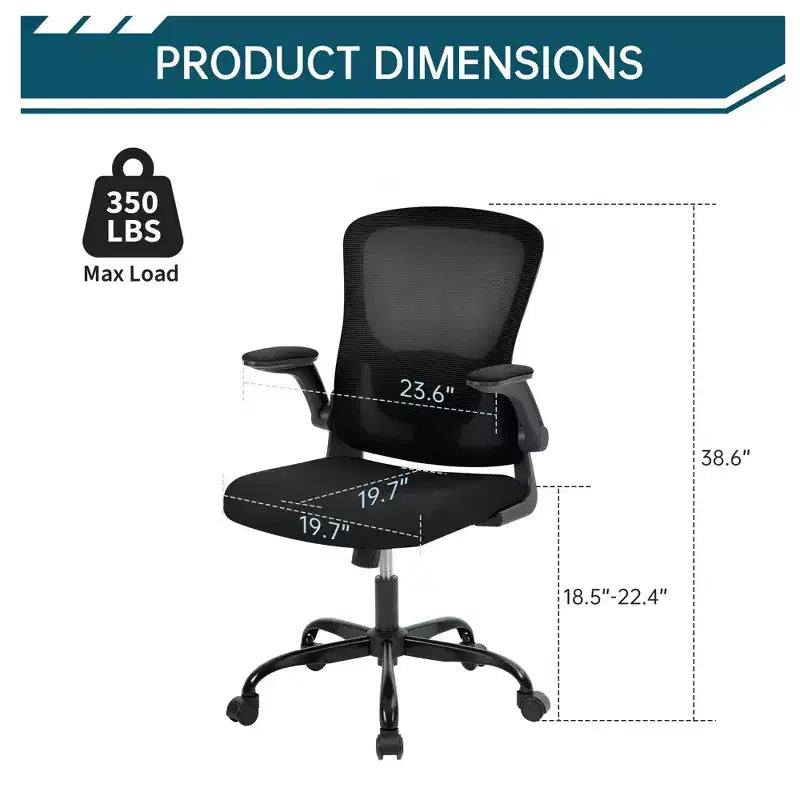 Chaise de bureau ergonomique, chaise de bureau pivotante à roulettes, chaise à roulettes en maille, accoudoir relevable, pour bureau à domicile, étude, chambre.