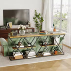 Console étroite industrielle pour table de canapé d'entrée derrière le canapé Cadre en forme de X Tables d'appoint rustiques en bois avec étagères de rangement pour le couloir