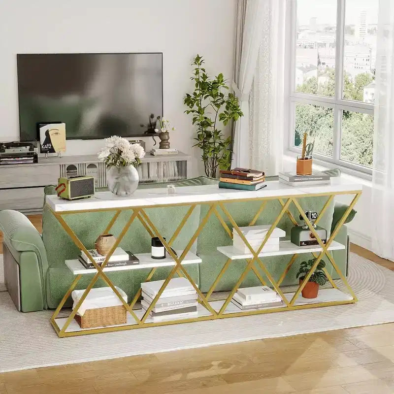 Console étroite industrielle pour table de canapé d'entrée derrière le canapé Cadre en forme de X Tables d'appoint rustiques en bois avec étagères de rangement pour le couloir