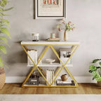 Console étroite industrielle pour table de canapé d'entrée derrière le canapé Cadre en forme de X Tables d'appoint rustiques en bois avec étagères de rangement pour le couloir