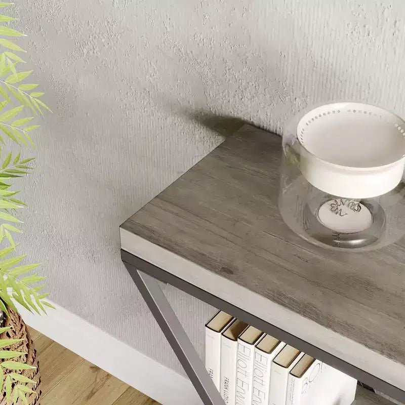 Console étroite industrielle pour table de canapé d'entrée derrière le canapé Cadre en forme de X Tables d'appoint rustiques en bois avec étagères de rangement pour le couloir