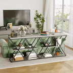 Console étroite industrielle pour table de canapé d'entrée derrière le canapé Cadre en forme de X Tables d'appoint rustiques en bois avec étagères de rangement pour le couloir