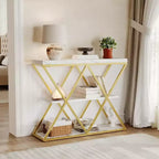 Console étroite industrielle pour table de canapé d'entrée derrière le canapé Cadre en forme de X Tables d'appoint rustiques en bois avec étagères de rangement pour le couloir