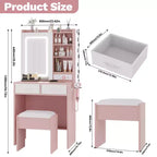 Makeup Vanity Desk with Mirror and Lights, Vanity Table Set with Charging Station, Dressing Table with Stool, 2 Drawers, Power Outlets & USB Ports