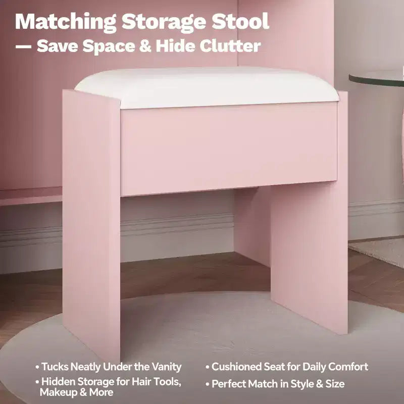 Makeup Vanity Desk with Mirror and Lights, Vanity Table Set with Charging Station, Dressing Table with Stool, 2 Drawers, Power Outlets & USB Ports