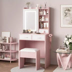 Makeup Vanity Desk with Mirror and Lights, Vanity Table Set with Charging Station, Dressing Table with Stool, 2 Drawers, Power Outlets & USB Ports