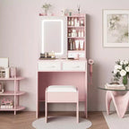 Makeup Vanity Desk with Mirror and Lights, Vanity Table Set with Charging Station, Dressing Table with Stool, 2 Drawers, Power Outlets & USB Ports