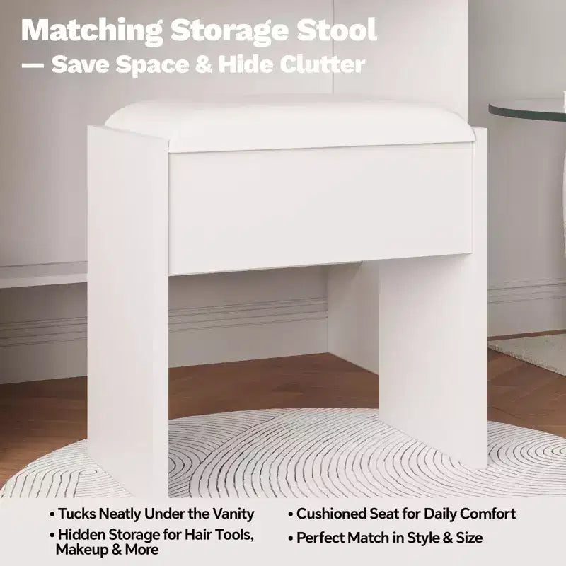 Makeup Vanity Desk with Mirror and Lights, Vanity Table Set with Charging Station, Dressing Table with Stool, 2 Drawers, Power Outlets & USB Ports