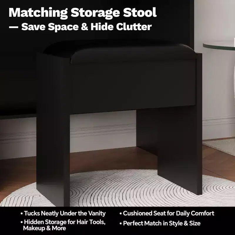 Makeup Vanity Desk with Mirror and Lights, Vanity Table Set with Charging Station, Dressing Table with Stool, 2 Drawers, Power Outlets & USB Ports