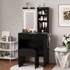 Makeup Vanity Desk with Mirror and Lights, Vanity Table Set with Charging Station, Dressing Table with Stool, 2 Drawers, Power Outlets & USB Ports