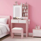 Makeup Vanity Desk with Mirror and Lights, Vanity Table Set with Charging Station, Dressing Table with Stool, 2 Drawers, Power Outlets & USB Ports