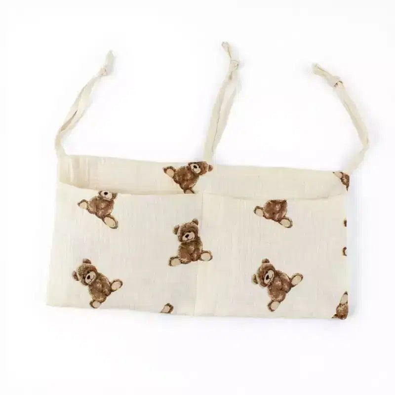 Alilang Stroller Organizer Bag with Teddy Bear Embroidery and Multi-Pocket Design 7x15in - Beige
