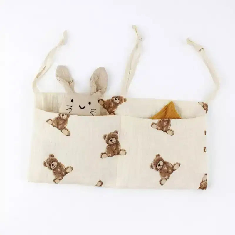 Alilang Sac Organisateur de Poussette avec Broderie Ours en Peluche et Multi-Poches 18x38cm - Beige