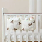 Alilang Sac Organisateur de Poussette avec Broderie Ours en Peluche et Multi-Poches 18x38cm - Beige