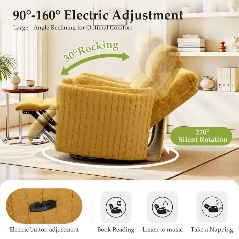 Fauteuil inclinable électrique KERDOM, fauteuil inclinable pivotant et à bascule avec ports USB