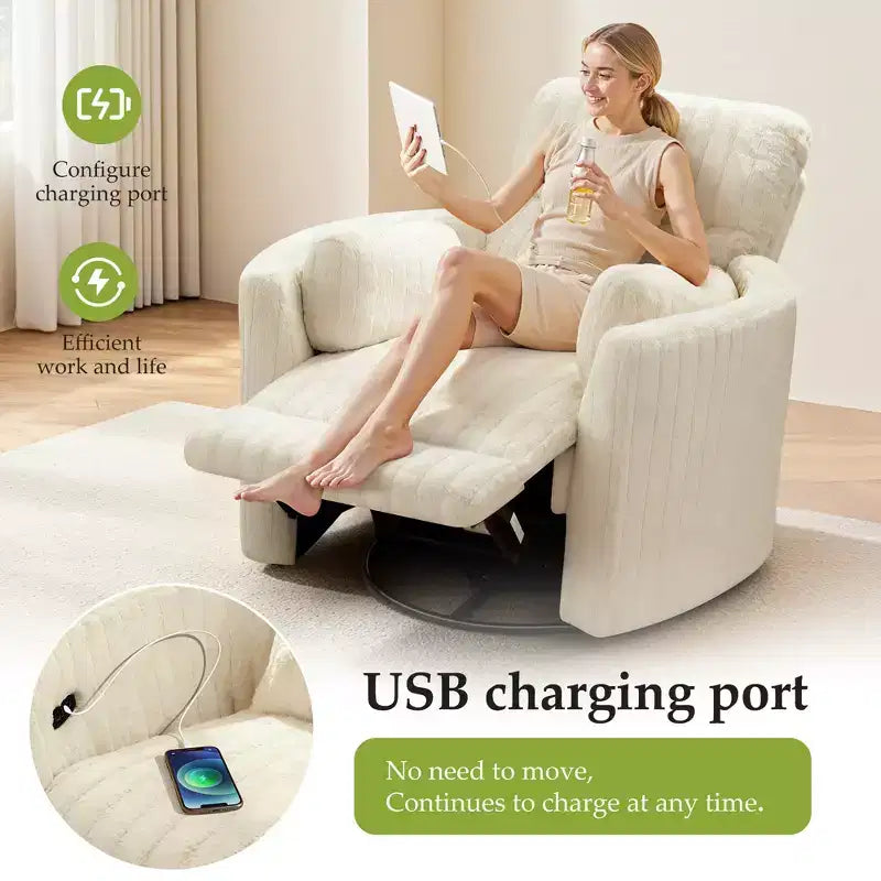 Fauteuil inclinable électrique KERDOM, fauteuil inclinable pivotant et à bascule avec ports USB