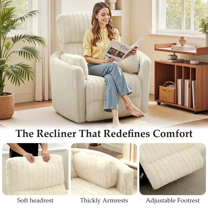 Fauteuil inclinable électrique KERDOM, fauteuil inclinable pivotant et à bascule avec ports USB