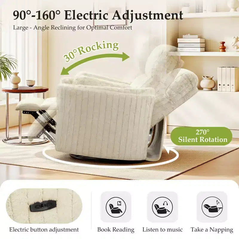 Fauteuil inclinable électrique KERDOM, fauteuil inclinable pivotant et à bascule avec ports USB