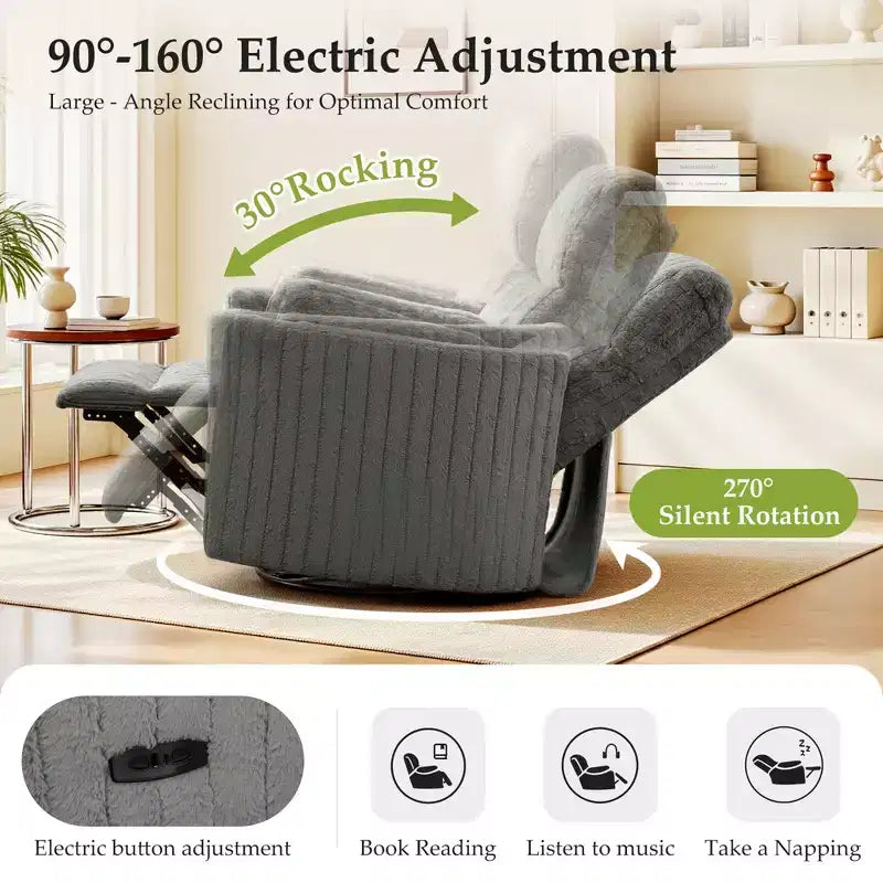 Fauteuil inclinable électrique KERDOM, fauteuil inclinable pivotant et à bascule avec ports USB