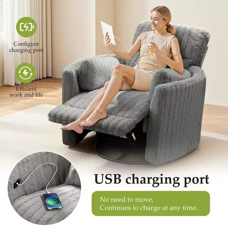 Fauteuil inclinable électrique KERDOM, fauteuil inclinable pivotant et à bascule avec ports USB