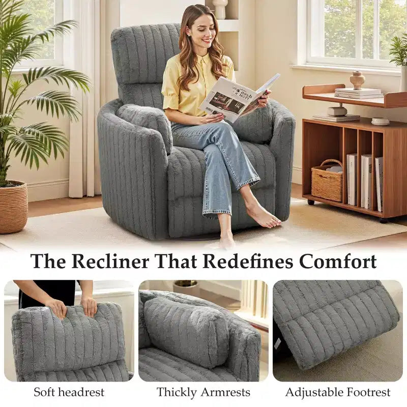 Fauteuil inclinable électrique KERDOM, fauteuil inclinable pivotant et à bascule avec ports USB