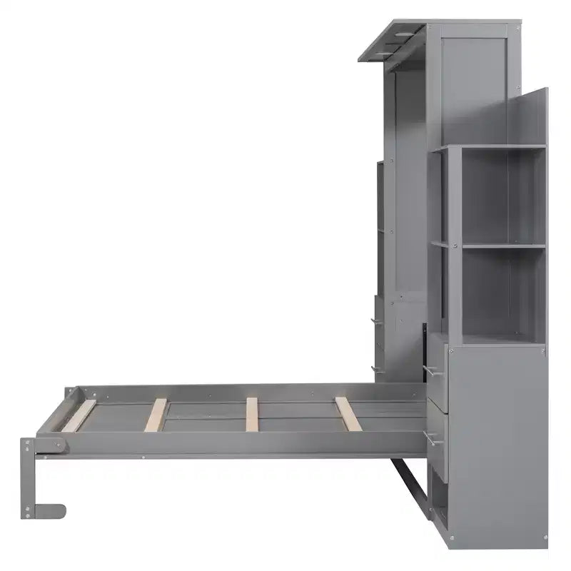 Lit escamotable mural Murphy double/grand lit avec étagères, tiroirs et lumières LED, armoire lit Murphy peu encombrante pour chambre d'amis ou bureau à domicile