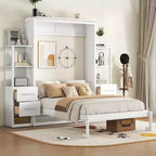 Lit escamotable mural Murphy double/grand lit avec étagères, tiroirs et lumières LED, armoire lit Murphy peu encombrante pour chambre d'amis ou bureau à domicile