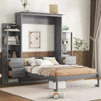 Lit escamotable mural Murphy double/grand lit avec étagères, tiroirs et lumières LED, armoire lit Murphy peu encombrante pour chambre d'amis ou bureau à domicile