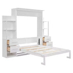 Lit escamotable mural Murphy double/grand lit avec étagères, tiroirs et lumières LED, armoire lit Murphy peu encombrante pour chambre d'amis ou bureau à domicile