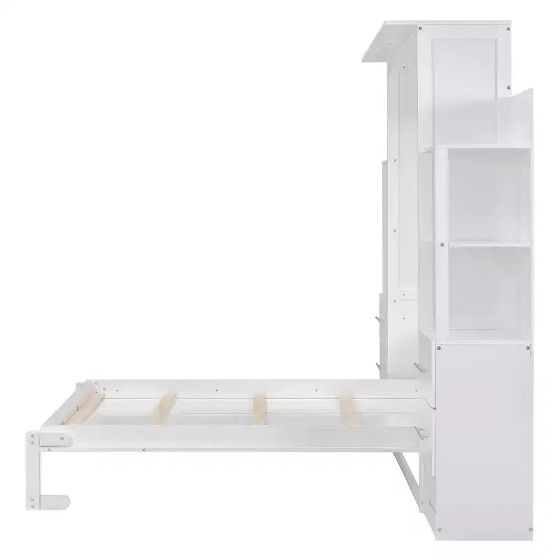 Lit escamotable mural Murphy double/grand lit avec étagères, tiroirs et lumières LED, armoire lit Murphy peu encombrante pour chambre d'amis ou bureau à domicile