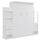 Lit escamotable mural Murphy double/grand lit avec étagères, tiroirs et lumières LED, armoire lit Murphy peu encombrante pour chambre d'amis ou bureau à domicile
