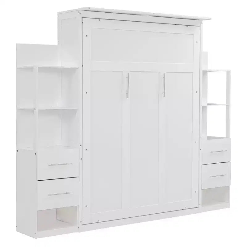 Lit escamotable mural Murphy double/grand lit avec étagères, tiroirs et lumières LED, armoire lit Murphy peu encombrante pour chambre d'amis ou bureau à domicile