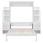 Lit escamotable mural Murphy double/grand lit avec étagères, tiroirs et lumières LED, armoire lit Murphy peu encombrante pour chambre d'amis ou bureau à domicile