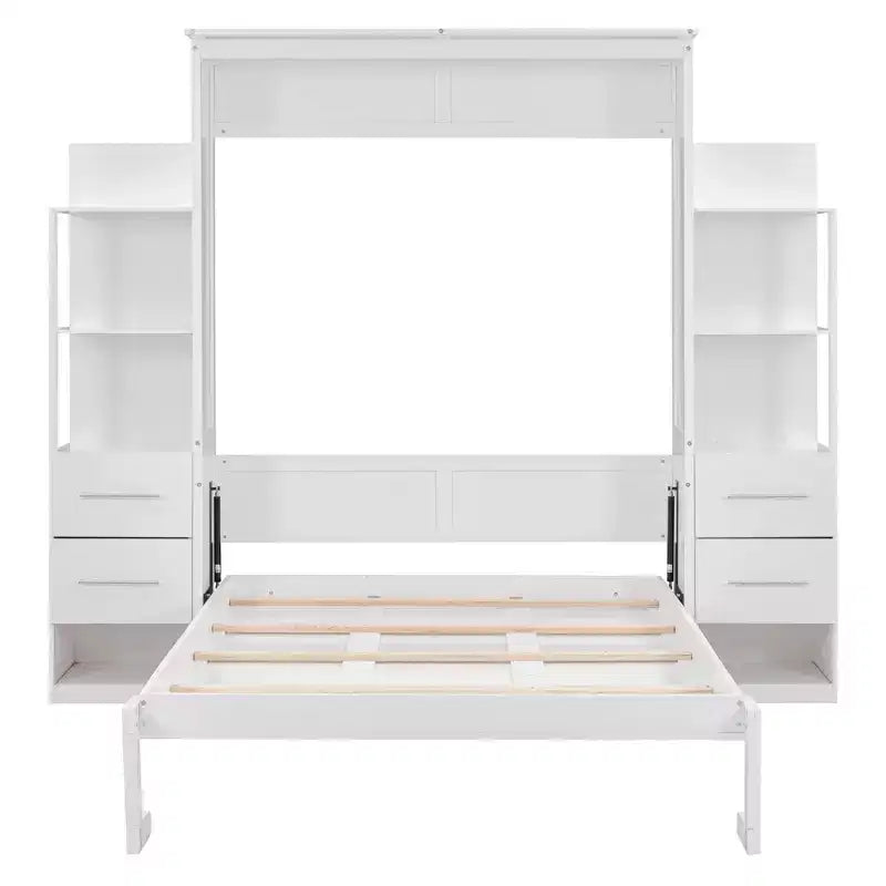 Lit escamotable mural Murphy double/grand lit avec étagères, tiroirs et lumières LED, armoire lit Murphy peu encombrante pour chambre d'amis ou bureau à domicile