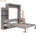 Lit escamotable mural Murphy double/grand lit avec étagères, tiroirs et lumières LED, armoire lit Murphy peu encombrante pour chambre d'amis ou bureau à domicile