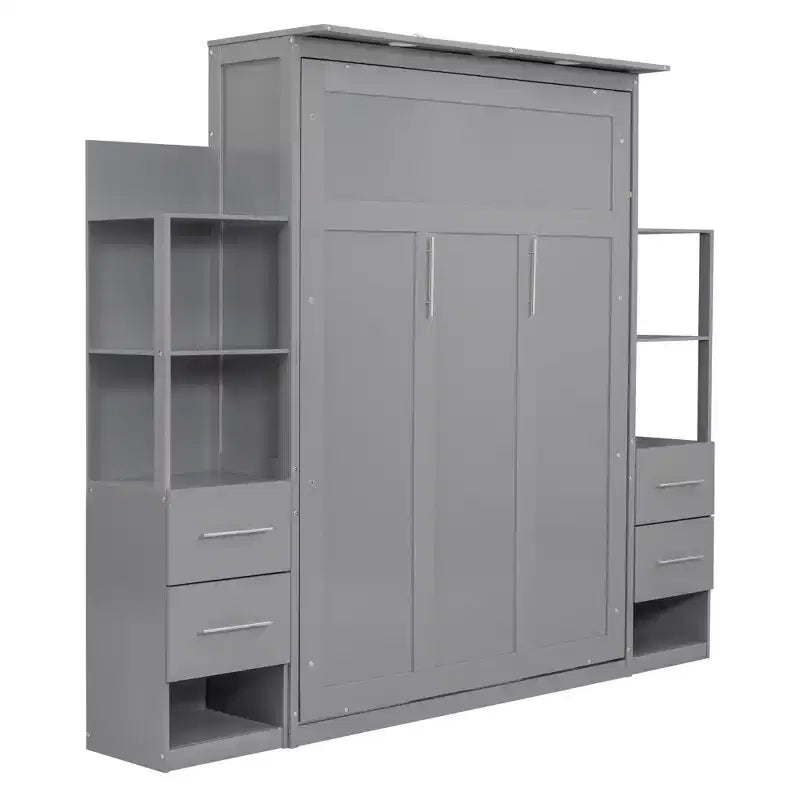 Lit escamotable mural Murphy double/grand lit avec étagères, tiroirs et lumières LED, armoire lit Murphy peu encombrante pour chambre d'amis ou bureau à domicile