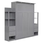 Lit escamotable mural Murphy double/grand lit avec étagères, tiroirs et lumières LED, armoire lit Murphy peu encombrante pour chambre d'amis ou bureau à domicile