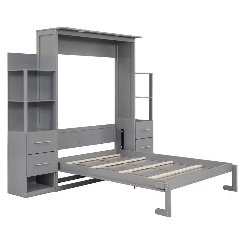 Lit escamotable mural Murphy double/grand lit avec étagères, tiroirs et lumières LED, armoire lit Murphy peu encombrante pour chambre d'amis ou bureau à domicile