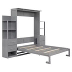 Lit escamotable mural Murphy double/grand lit avec étagères, tiroirs et lumières LED, armoire lit Murphy peu encombrante pour chambre d'amis ou bureau à domicile
