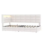 Lit de repos capitonné pour jumeaux avec 2 tiroirs et station de charge, coin en L avec lumières LED et tête de lit de rangement