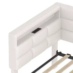 Lit de repos capitonné pour jumeaux avec 2 tiroirs et station de charge, coin en L avec lumières LED et tête de lit de rangement