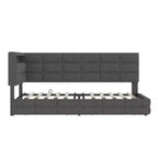 Lit de repos capitonné pour jumeaux avec 2 tiroirs et station de charge, coin en L avec lumières LED et tête de lit de rangement