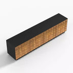 Meuble TV moderne Luck Live de 223 cm avec placards de rangement et étagères réglables, meuble de rangement de salon noir