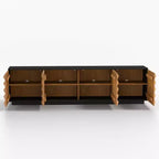 Meuble TV moderne Luck Live de 223 cm avec placards de rangement et étagères réglables, meuble de rangement de salon noir
