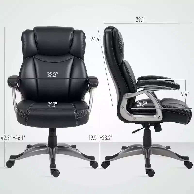 Chaise de bureau en cuir PU à dossier haut, chaise pivotante avec fonction d'inclinaison et hauteur réglable
